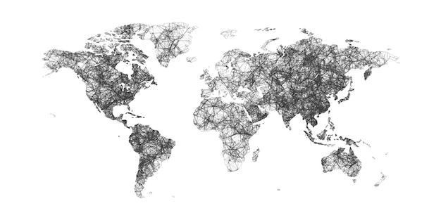 World Map With Countries Borders With Dots And Lines Plexus World Map