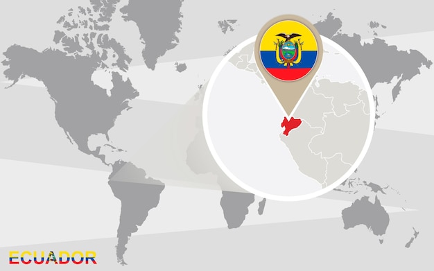 Premium Vector World Map With Magnified Ecuador Ecuador Flag And Map   World Map With Magnified Ecuador Ecuador Flag Map 292608 5765 