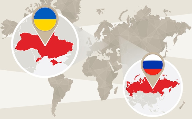 ウクライナ ロシアの世界地図ズーム ベクトルイラスト プレミアムベクター