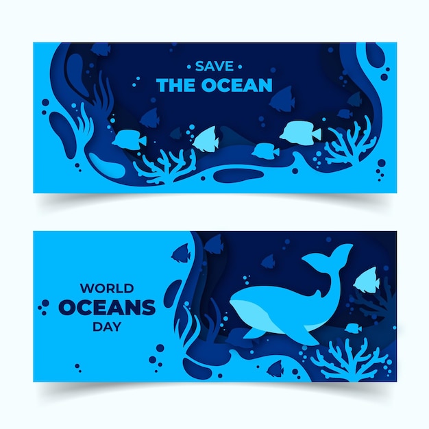 Free Vector World Oceans Day Banner In Paper Style