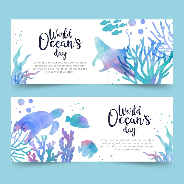 Free Vector World Oceans Day Banners