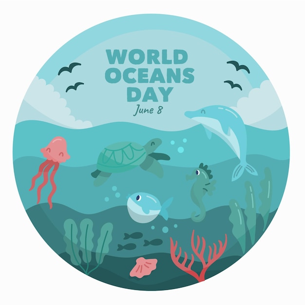Free Vector World Oceans Day Drawing Illustration