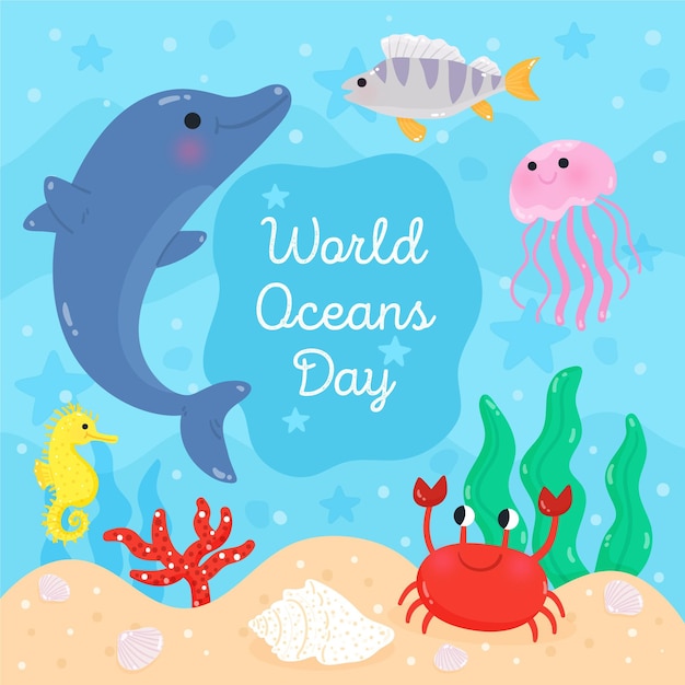 Premium Vector World Oceans Day With Dolphin