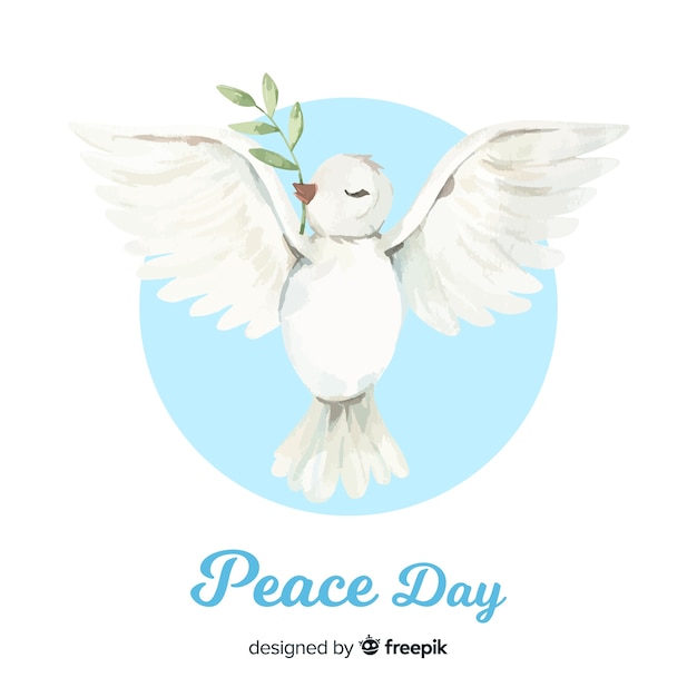 World peace day background with dove in hand drawn style Free Vector