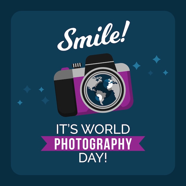 Free Vector World Photography Day With Camera And Message