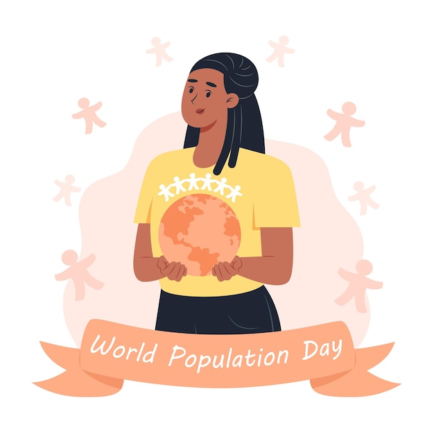 Premium Vector World Population Day Woman Holding Planet Earth In