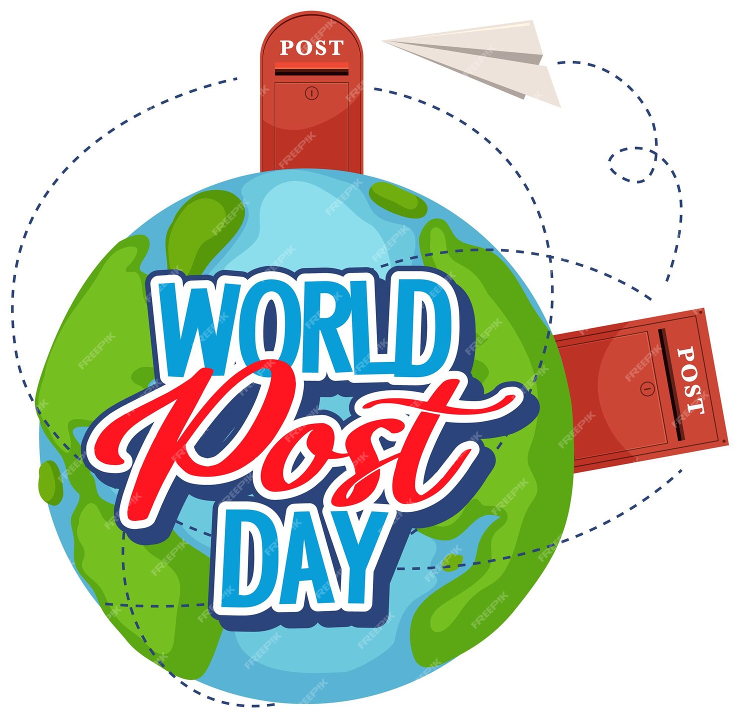 Premium Vector World post day word logo on earth