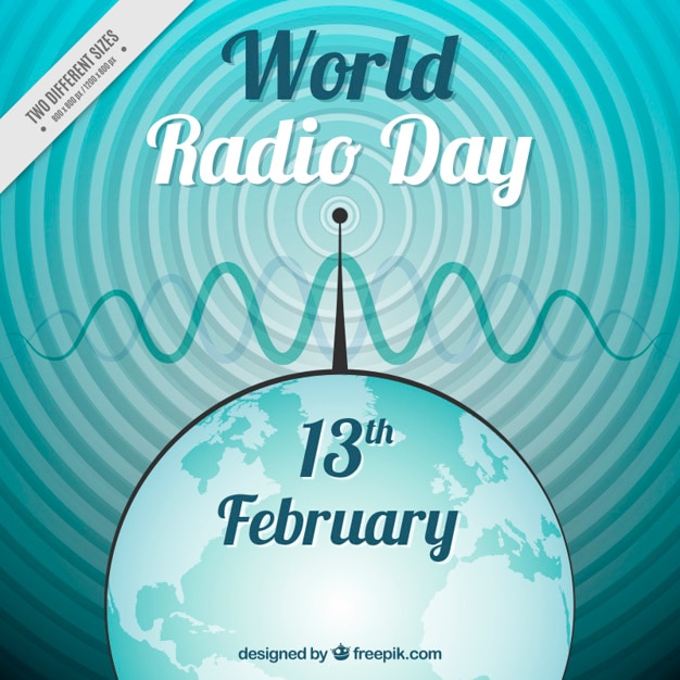 World radio day background with aerial and waves Vector Free Download