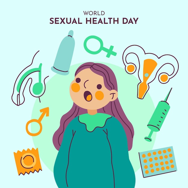 Free Vector World Sexual Health Day Background With Woman And Elements 7787