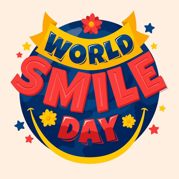 Free Vector World smile day lettering with stars