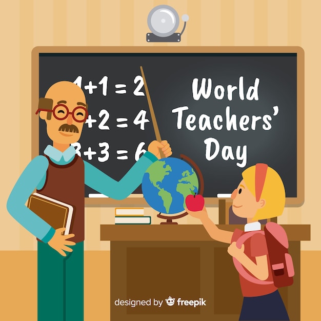 World teachers\' day composition professor with\
chalkboard