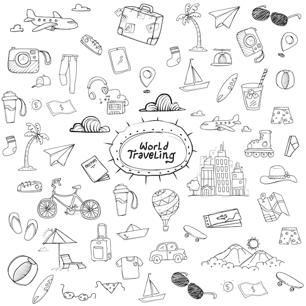 World traveling doodle | Premium Vector