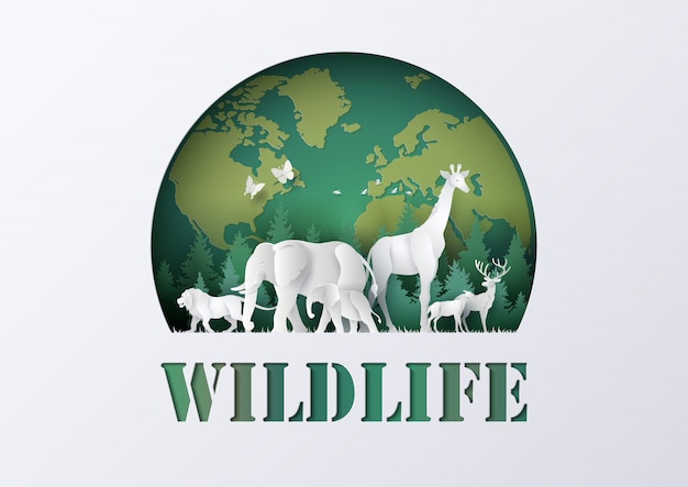 Premium Vector | World wildlife day with the animal in forest