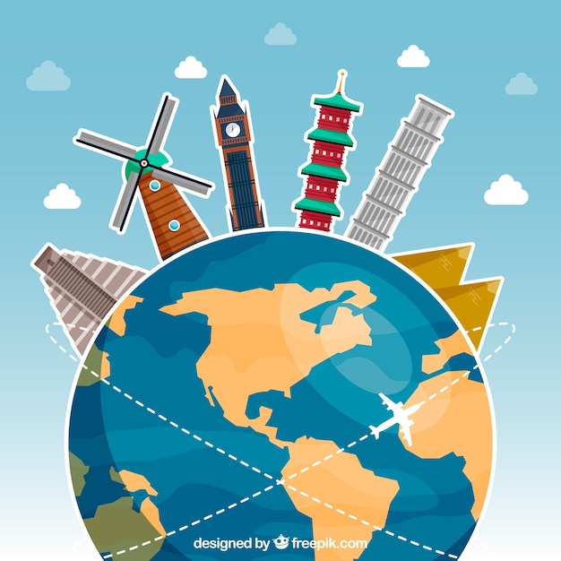 Free Vector | World with landmarks in flat style