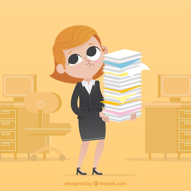 Worried businesswoman with lots of
documents