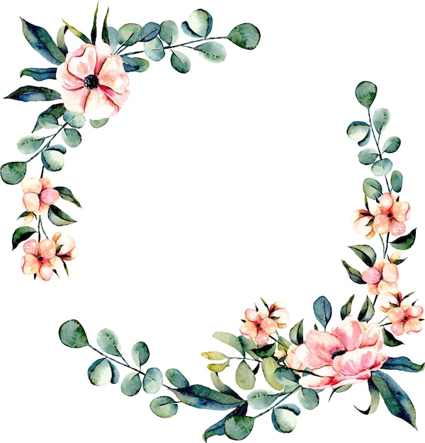 Download Wreath frame pink flowers and eucalyptus branches ...