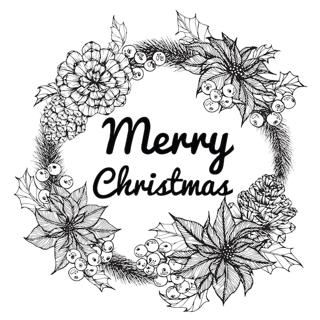 Wreath for merry christmas day | Premium Vector