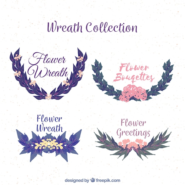 Wreath of flowers collection in watercolor
style