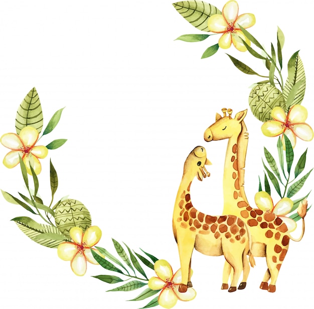 Download Premium Vector | Wreath with cute watercolor giraffes