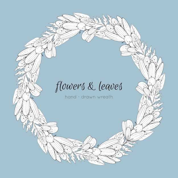 Premium Vector Wreath With Hand Drawn Flowers And Leaves 7747