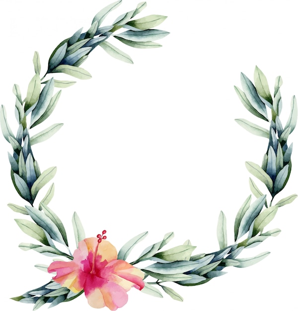 Download Premium Vector | Wreath with watercolor hibiscus flower