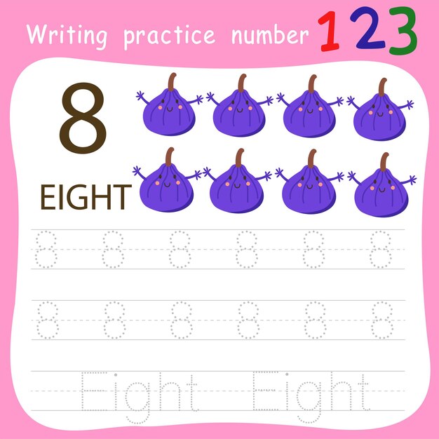 Premium Vector | Writing practice number eight