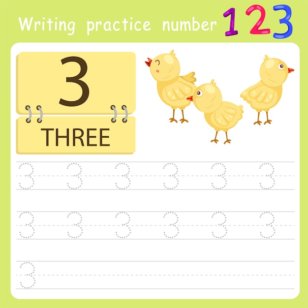 Premium Vector | Writing practice number three