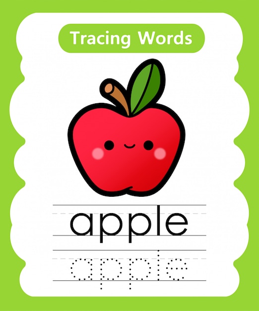 Premium Vector Writing Practice Words Alphabet Tracing A Apple