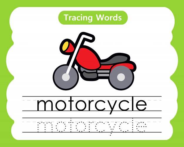 Premium Vector Writing Practice Words Alphabet Tracing M Motorcycle