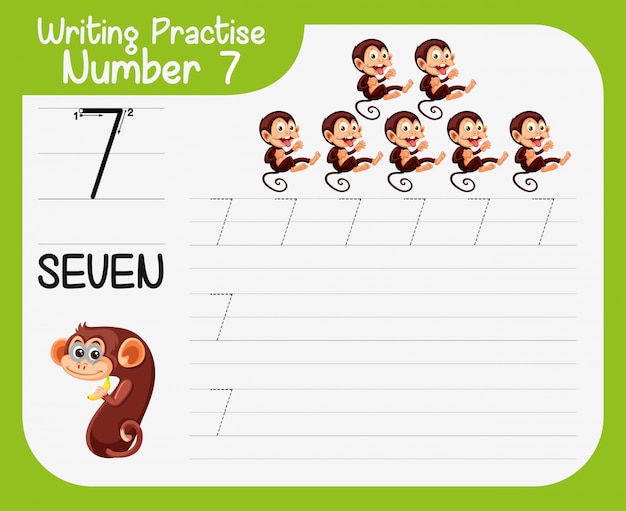 Writing practise number seven Free Vector