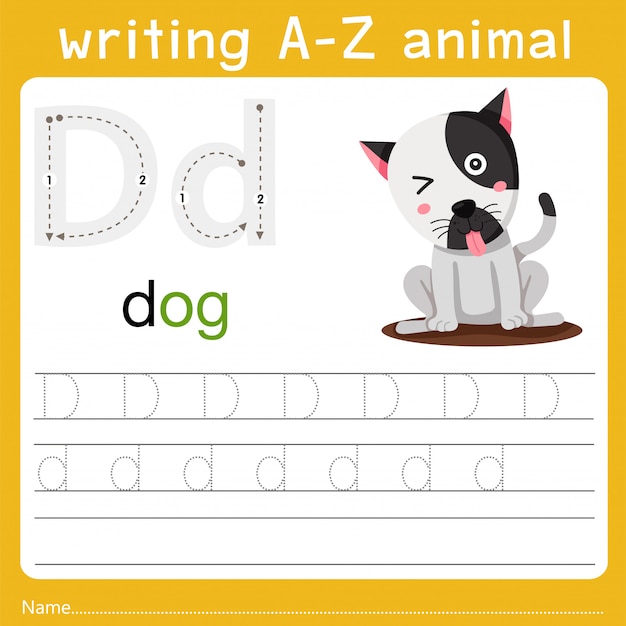 Premium Vector | Writing a-z animal d