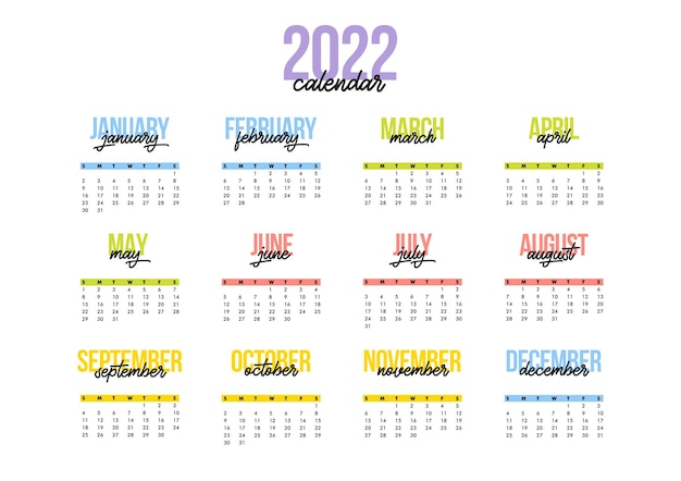 Premium Vector | Year 2022 Calendar Horizontal Vector Design Template, Simple And Clean Design. Calendar For 2022 On White Background For Organization And Business. Week Starts Summer.