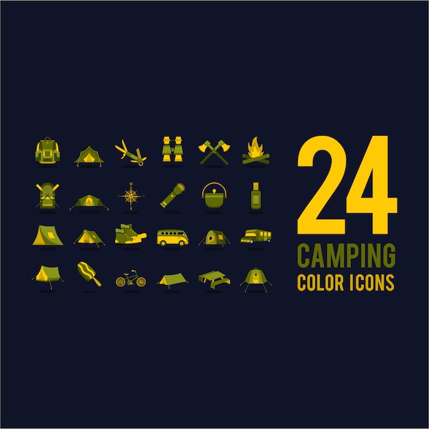 Yellow and green camping icons