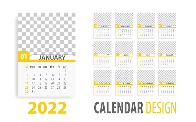 Premium Vector Yellow Annual Desk Monthly Calendar Template For 2022 Year
