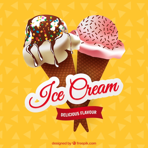 Download Free Vector Yellow Background Of Delicious Realistic Ice Creams PSD Mockup Templates