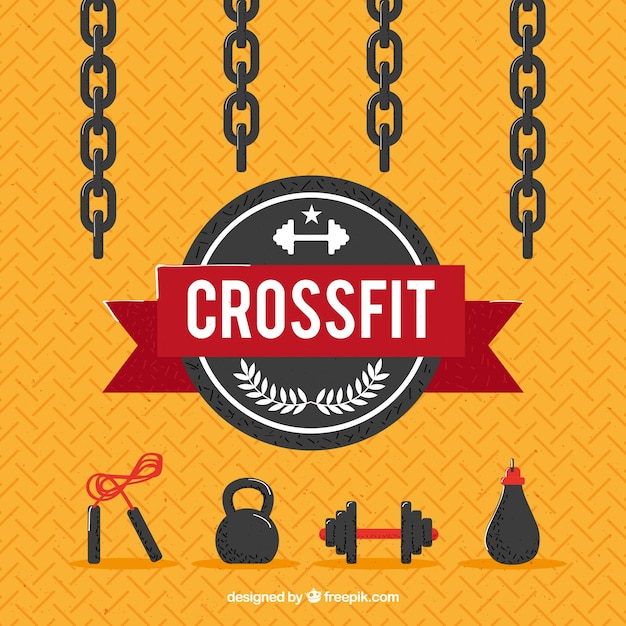 Yellow background of crossfit elements