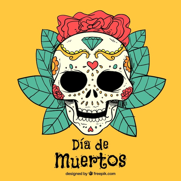 Yellow background with a mexican skull