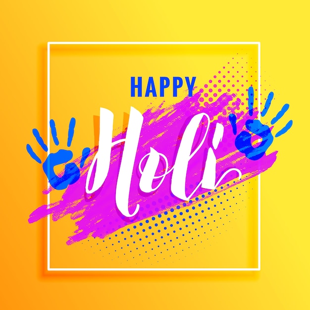 Yellow background with paint hand and colorful\
paint for holi festival