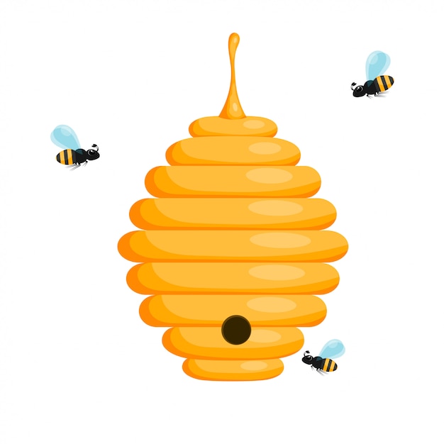 Yellow bee hive on a white background | Premium Vector