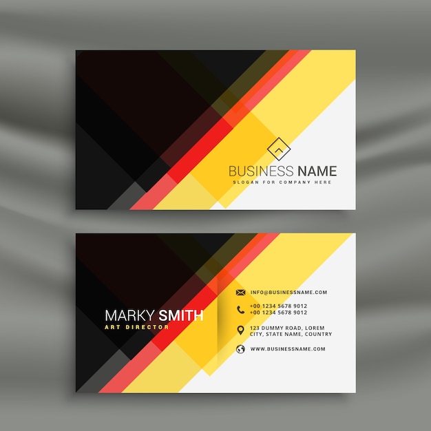 Yellow, black and red geometric business\
card