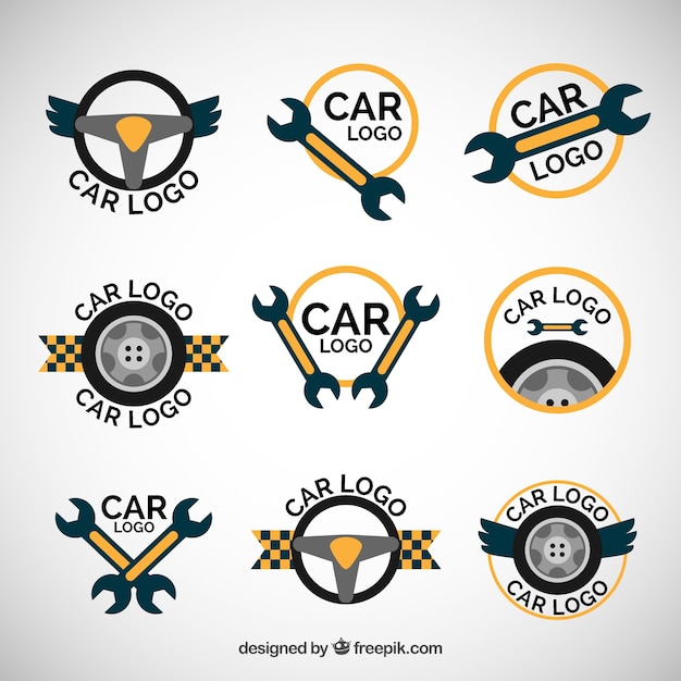 Yellow and blue car logo set | Free Vector