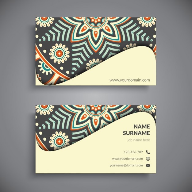Yellow business card with a mandala