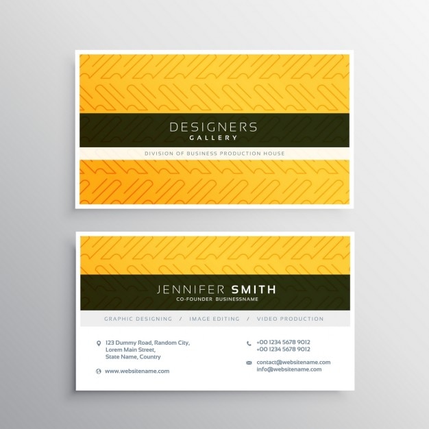 Yellow business card with an elegant\
pattern