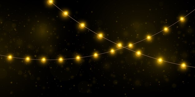 Yellow christmas lights isolated realistic elements. Premium Vector