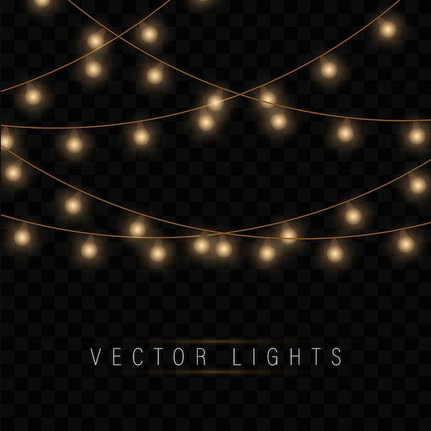 Premium Vector | Yellow christmas lights. xmas glowing garland.