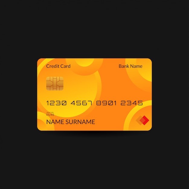 Yellow credit card template with gradient wave and editable text ...