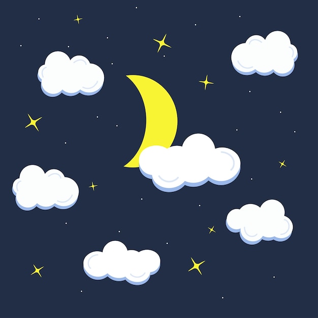 Premium Vector | Yellow crescent cloud and star on dark blue