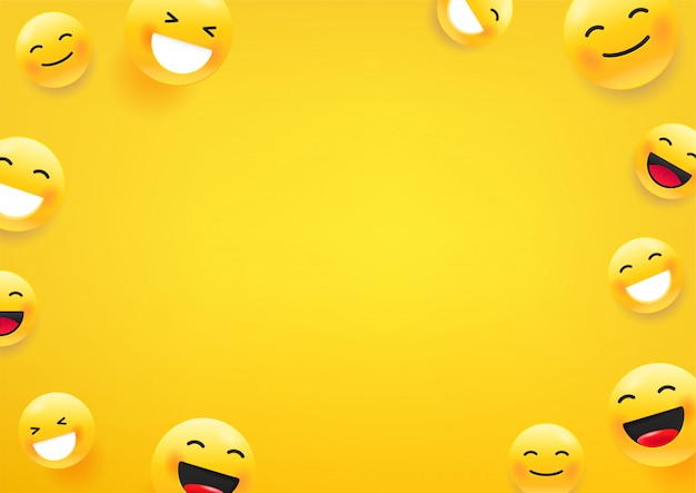 Yellow cute faces. social media message   background. copy space for a text Premium Vector
