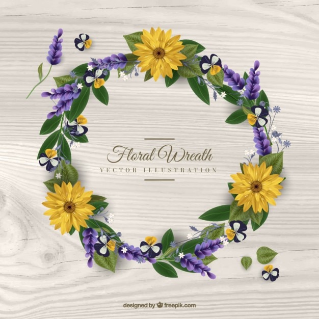Yellow daisies wreath with leaves