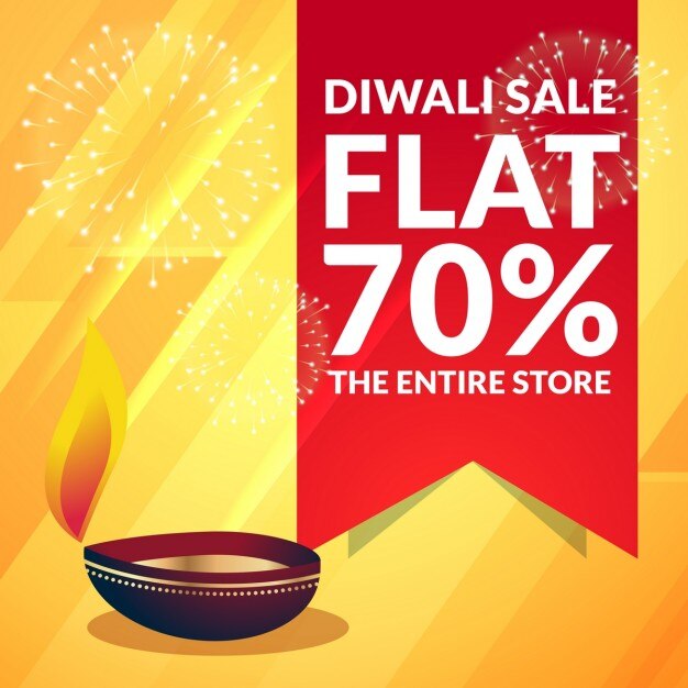Yellow discount voucher with a candle for\
diwali